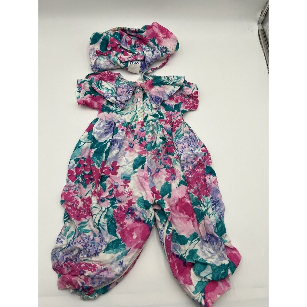 Vintage Ava baby 80’s/90’s Pink Floral bubble Romper Hat 18M Boulder Colorado